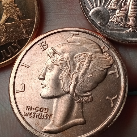 3x 1oz copper rounds mercury Dime design 4th of July standing liberty copper+ 🎁 - Picture 3 of 5